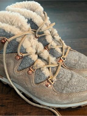 Sorel Taupe Suede & Wool Sherpa-Lined Winter Boots